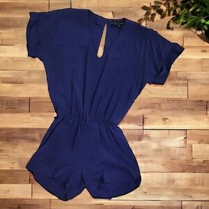 Karina Grimaldi Royal Blue 100% Silk V-Neck Short-Sleeve Shorts Romper - Size XS